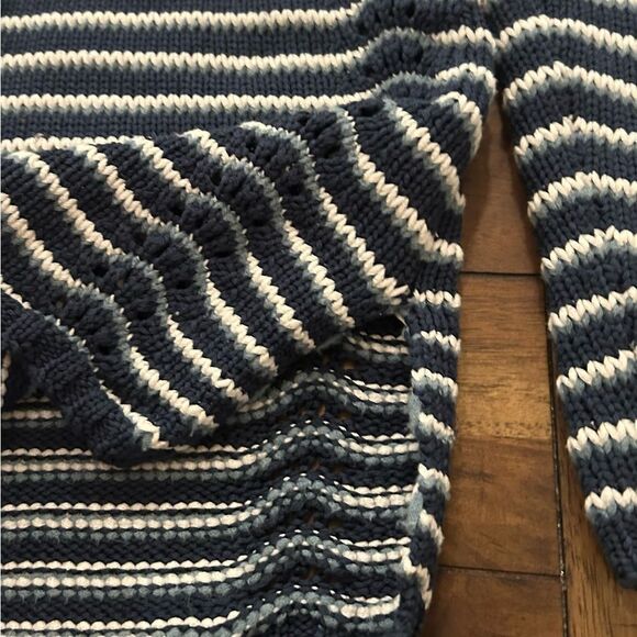 Etcetera 100% Cotton V-Neck Blue White Striped Sweater Size Small - Picture 3 of 10